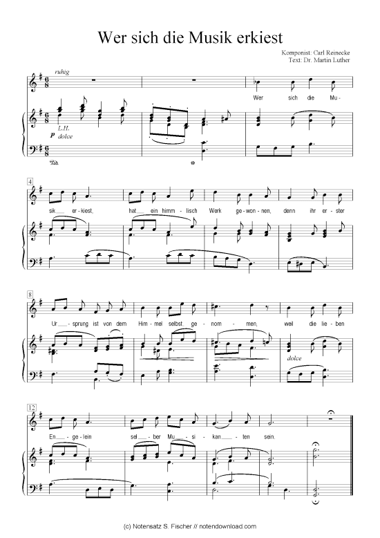 Wer sich die Musik erkiest (Klavier + Gesang) (Klavier  Gesang) von Carl Reinecke  Dr. Martin Luther