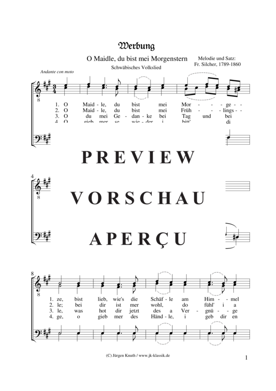 Werbung O Maidle du bist mei Morgenstern (M nnerchor) (M nnerchor) von Friedrich Silcher