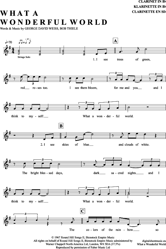 What A Wonderful World (Klarinette in B) (Klarinette) von Louis Armstrong