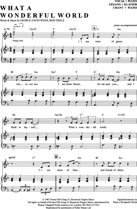 What A Wonderful World (Klavier Begleitung + Gesang) (Klavier Gesang  Gitarre) von Louis Armstrong