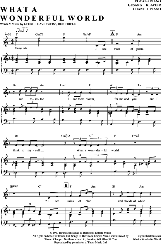 What A Wonderful World (Klavier + Gesang) (Klavier Gesang  Gitarre) von Louis Armstrong