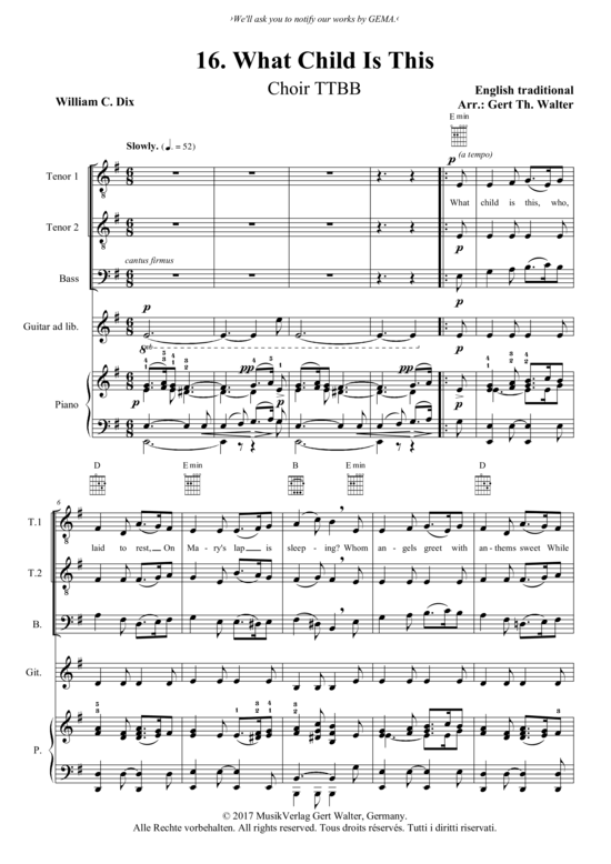 What Child Is This (M nnercho Gitarrer + Klavier) (M nnerchor Klavier) von Traditional