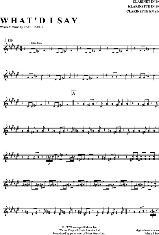 What d I Say (Klarinette in B) (Klarinette) von Ray Charles