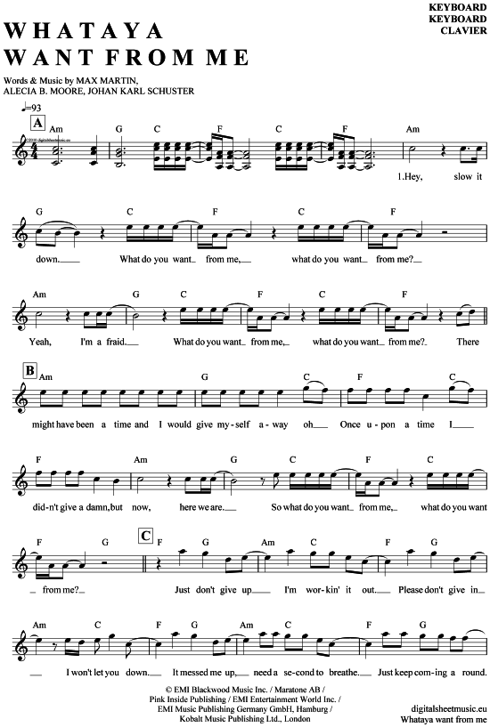 Whataya want from me (Keyboard) (Keyboard) von Adam Lambert