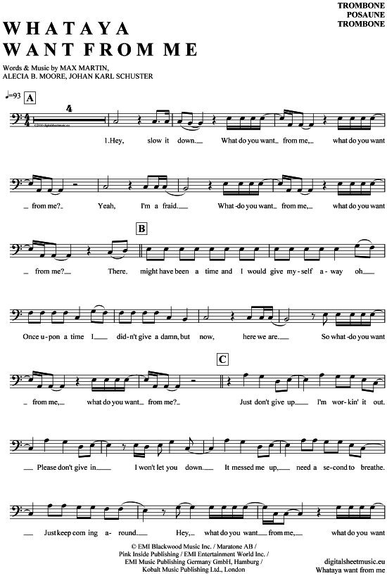 Whataya want from me (Posaune  Bariton) (Posaune) von Adam Lambert