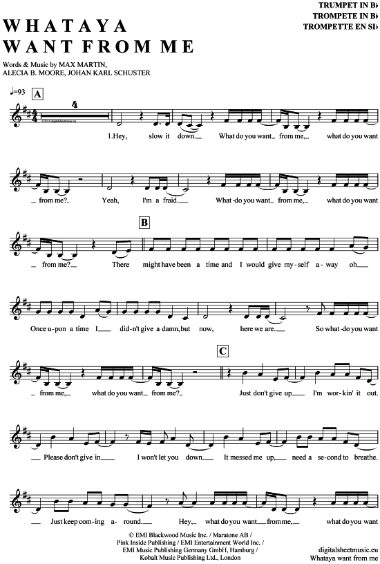 Whataya want from me (Trompete in B) (Trompete) von Adam Lambert