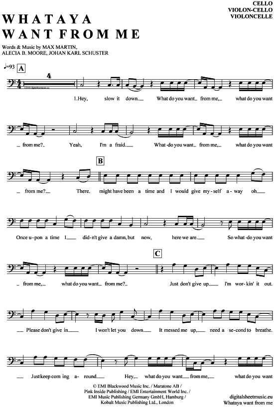 Whataya want from me (Violon-Cello) (Violoncello) von Adam Lambert