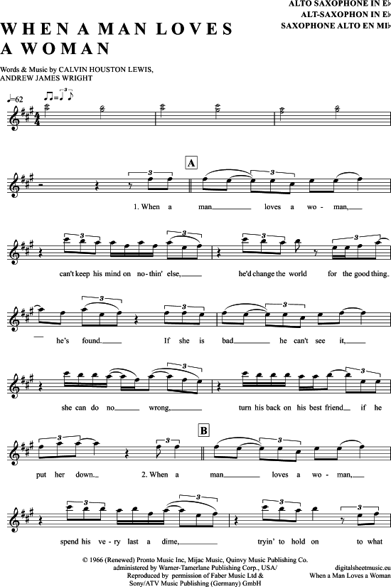 When a man loves a woman (Alt-Sax) (Alt Saxophon) von Percy Sledge
