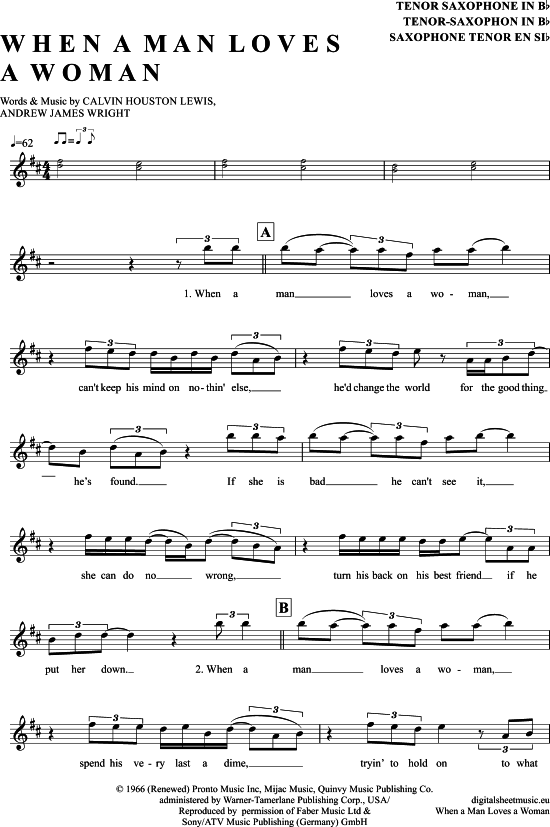 When a man loves a woman (Tenor-Sax) (Tenor Saxophon) von Percy Sledge