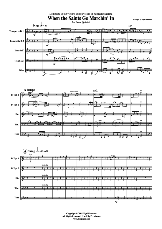 When the Saints Go Marchin In (Blechbl serquintett) (Quintett (Blech Brass)) von traditional (arr. Simmons)