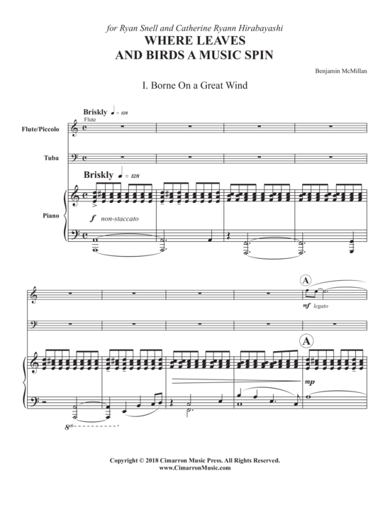 Where Leaves and Birds a Music Spin (Querfl ouml te Piccolo Tuba + Klavier) (Trio (Klavier  2 St.)) von Ben McMillan