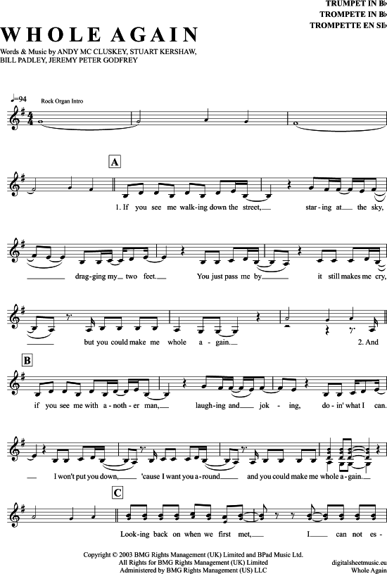 Whole Again (Trompete in B) (Trompete) von Atomic Kitten