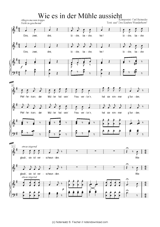 Wie es in der M hle aussieht (Klavier + Gesang) (Klavier  Gesang) von Carl Reinecke  aus Des Knaben Wunderhorn 