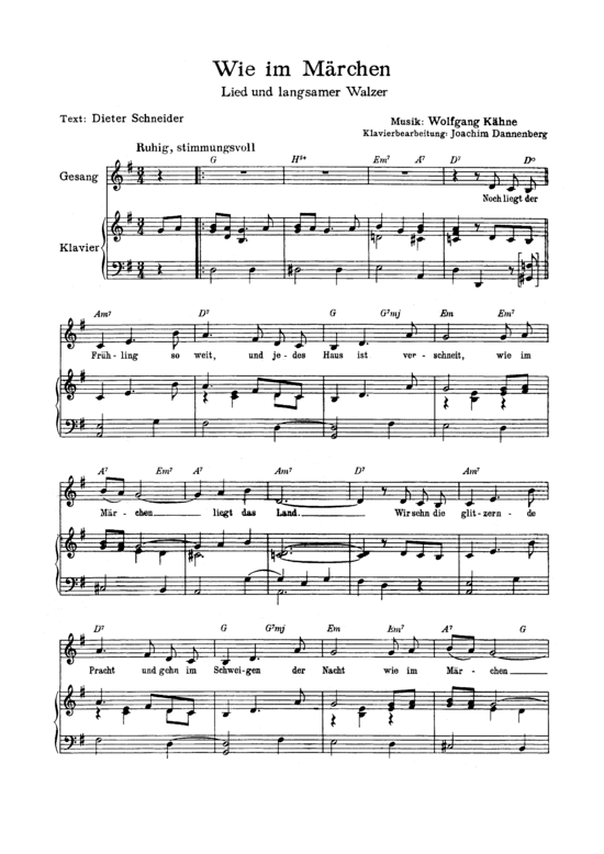 Wie im M auml rchen (Klavier + Gesang) (Klavier Gesang  Gitarre) von 1960