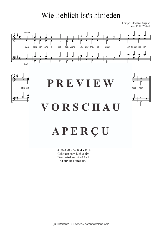 Wie lieblich ist s hinieden (Gemischter Chor) (Gemischter Chor) von ohne Angabe  F. G. Wetzel 