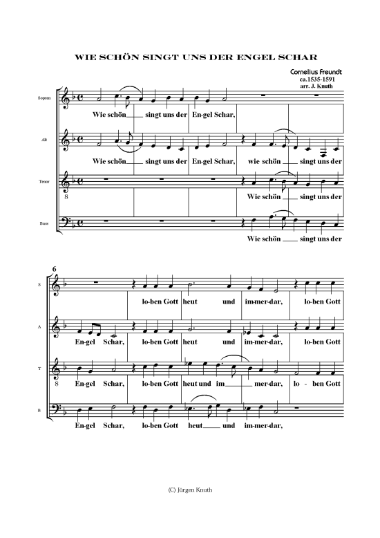 Wie sch n singt uns der Engel Schar (Gemischter Chor) (Gemischter Chor) von Cornelius Freund (arr. J rgen Knuth)