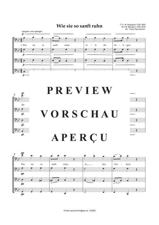 Wie sie so sanft ruhn (Blechbl ser Quartett) (Tiefe Lage) (Quartett (Blech Brass)) von Friedich Burchard Beneken (Zaunschirm)