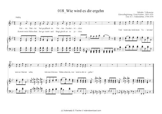 Wie wird es dir ergehn (Klavier + Gesang) (Klavier  Gesang) von Volksweise