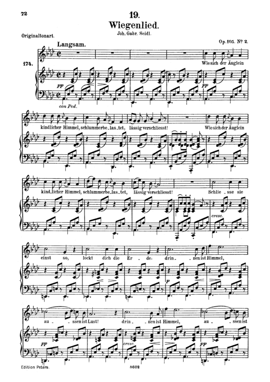 Wiegenlied D.867 Wie sich der Auml uglein (Gesang mittel + Klavier) (Klavier  Gesang mittel) von Franz Schubert