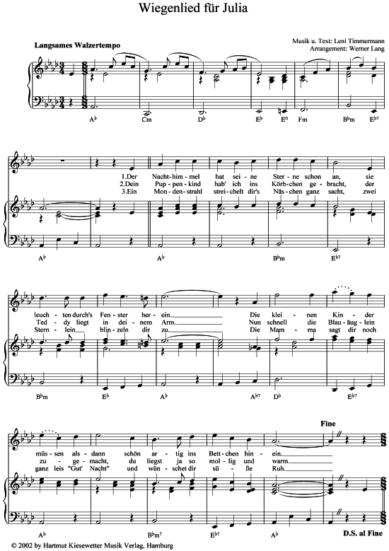 Wiegenlied f r Julia (Klavier  Gesang) von Leni Timmermann (1901-1992)