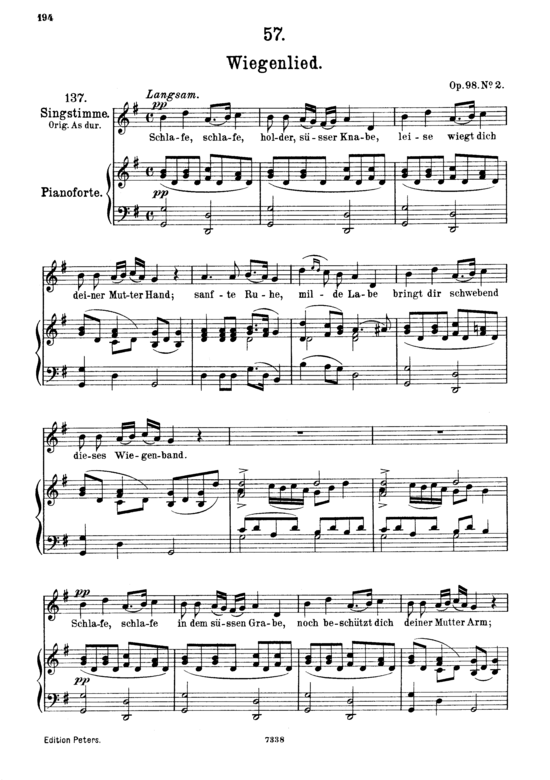 Wiegenlied (Lullaby) D.498 Schlafe schlafe holder s uuml sser Knabe (Gesang mittel + Klavier) (Klavier  Gesang mittel) von Franz Schubert