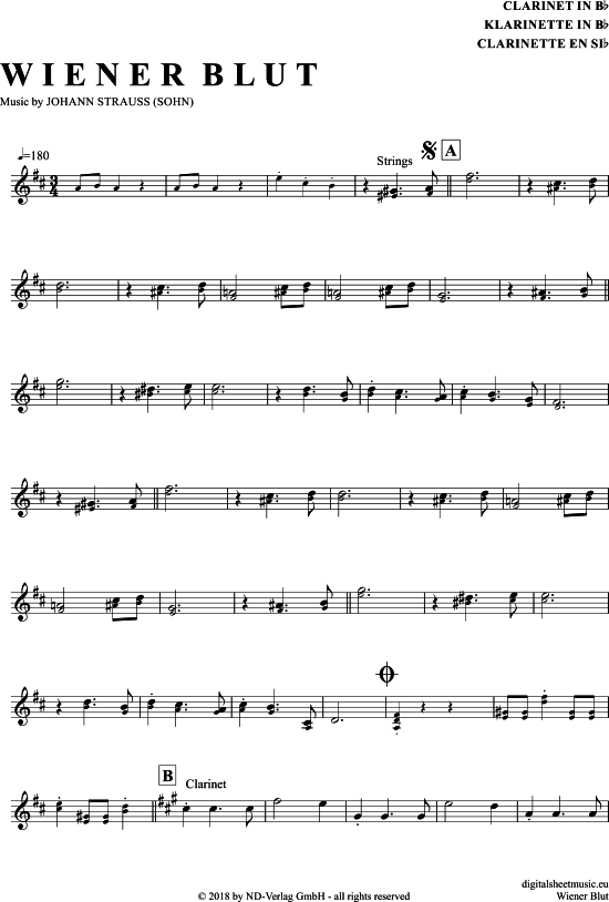 Wiener Blut (Klarinette in B) (Klarinette) von Johann Strau (Sohn)