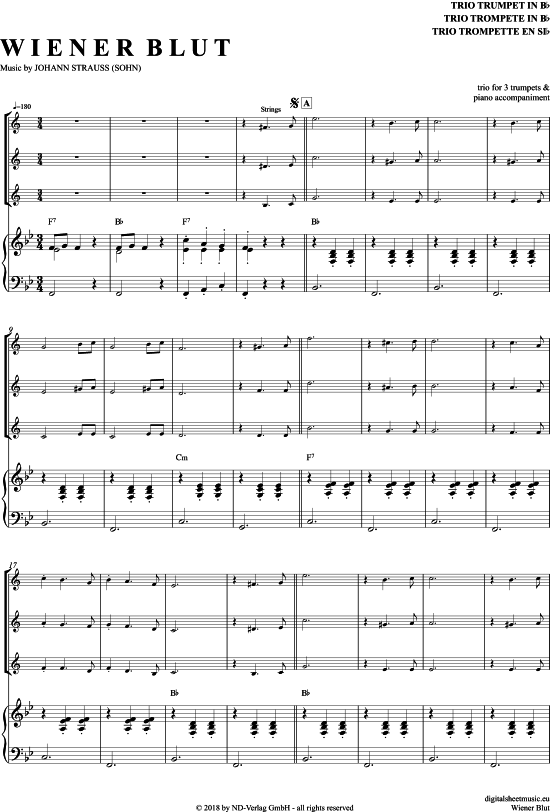 Wiener Blut (Trompeten Trio + Klavier) (Trio (Trompete)) von Johann Strau (Sohn)