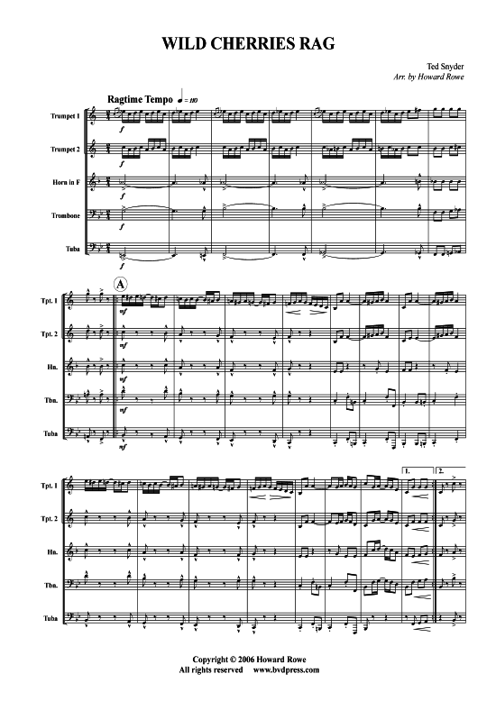 Wild Cherries Rag (Blechbl serquintett) (Quintett (Blech Brass)) von Ted Snyder (arr. Rowe)