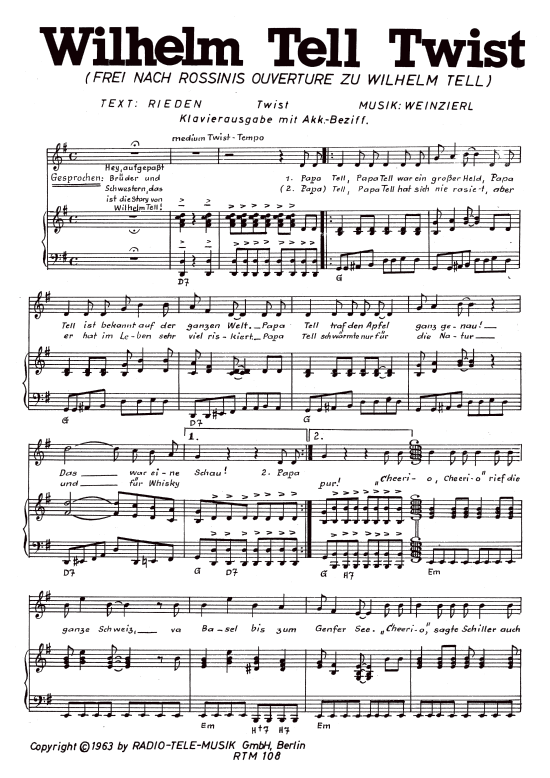 Wilhelm Tell Twist (Klavier + Gesang) (Klavier Gesang  Gitarre) von Charly Cotton