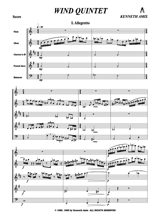 Wind Quintet (Holzbl auml serquintett) (Quintett (Holzbl ser)) von Kenneth Amis