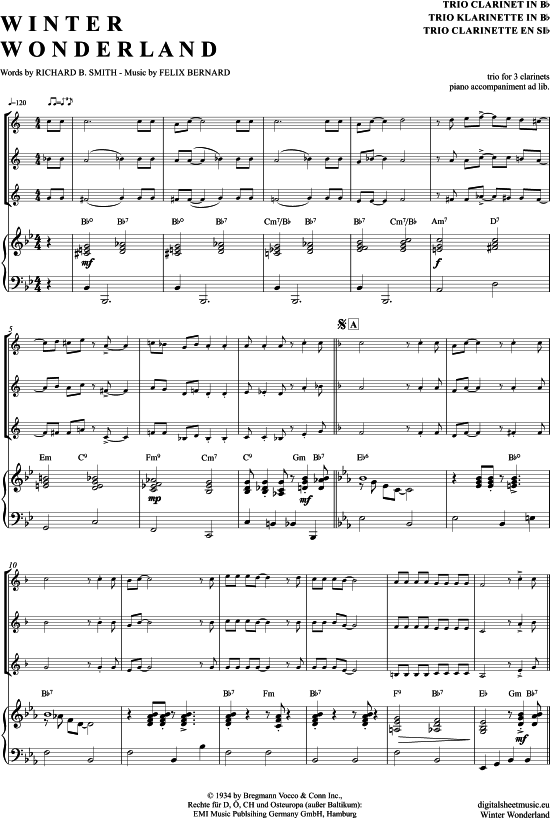 Winter Wonderland (Klarinetten Trio + Klavier) (Trio (Klarinette)) von Bing Crosby (Big Band Fassung)