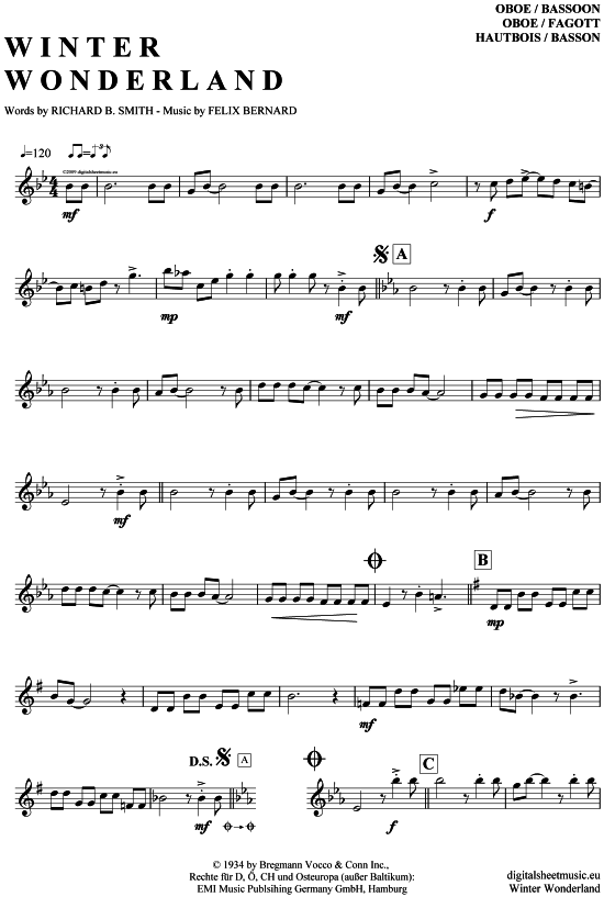 Winter Wonderland (Oboe  Fagott) (Oboe Fagott) von Bing Crosby (Big Band Fassung)