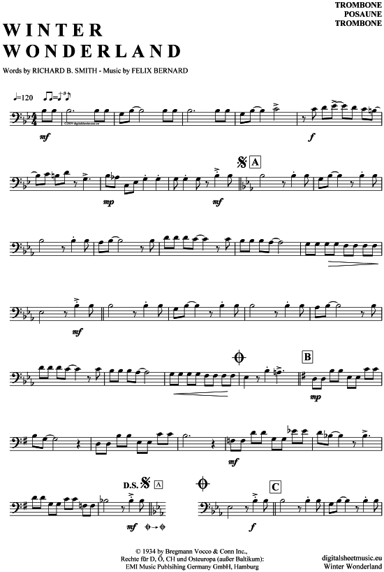 Winter Wonderland (Posaune  Bariton) (Posaune) von Bing Crosby (Big Band Fassung)