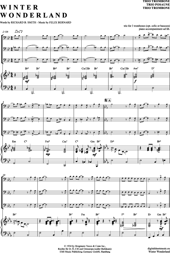 Winter Wonderland (Posaunen Trio + Klavier) (Trio (Posaune)) von Bing Crosby (Big Band Fassung)