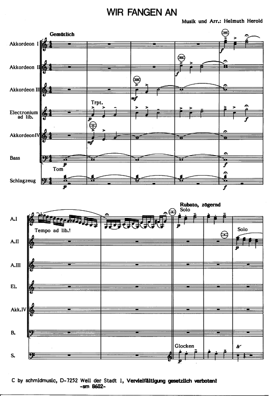 Wir fangen an Partitur (Akkordeon-Ensemble) (Akkordeonorchester) von Helmuth Herold