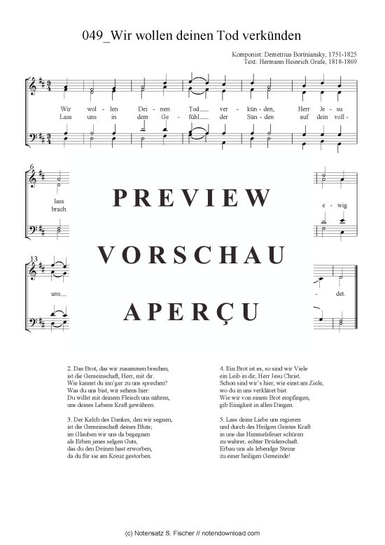 Wir wollen deinen Tod verk nden (Gemischter Chor) (Gemischter Chor) von Demetrius Bortniansky 1751-1825  Hermann Heinrich Grafe 1818-1869