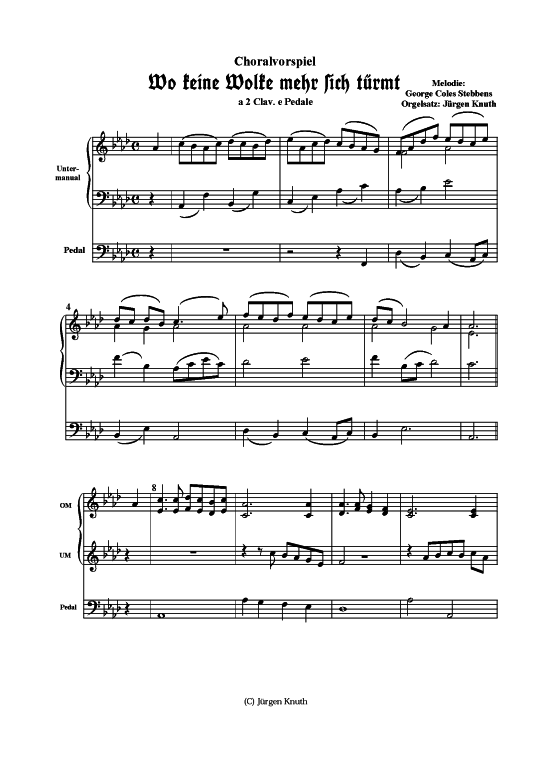 Wo keine Wolke mehr sich t rmt (Orgel Solo) (Orgel Solo) von Georg-Coles Stebbens Satz J rgen Knuth