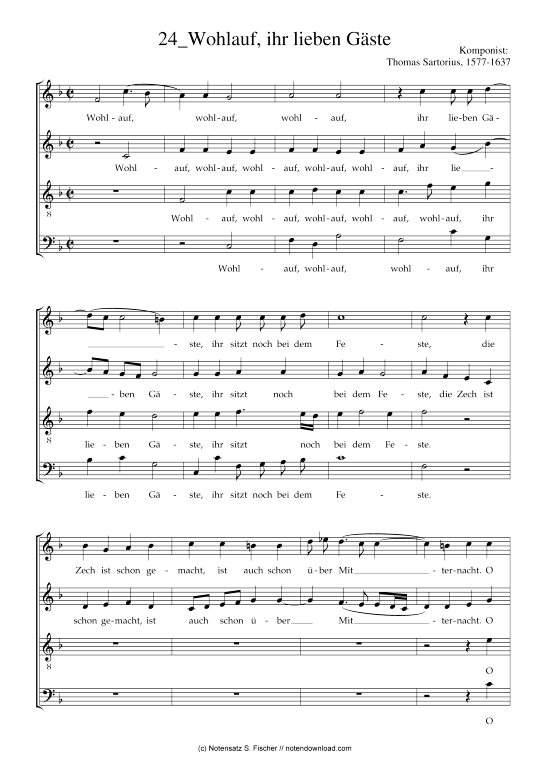 Wohlauf ihr lieben G ste (Gemischter Chor) (Gemischter Chor) von Thomas Sartorius 1577-1637