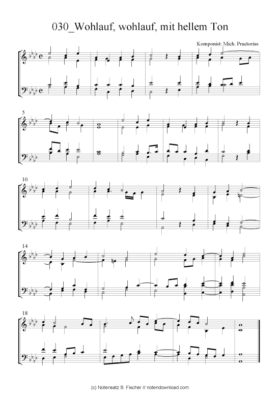 Wohlauf wohlauf mit hellem Ton (Quartett in C) (Quartett (4 St.)) von Mich. Praetorius