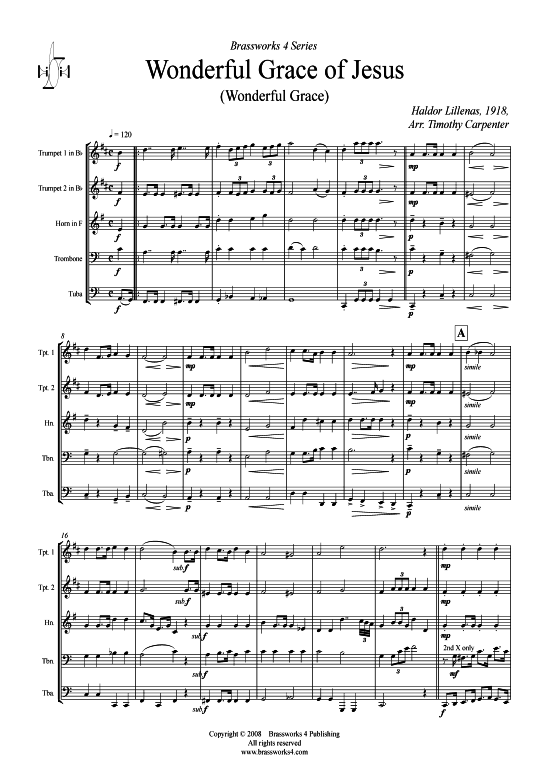 Wonderful Grace of Jesus (Blechbl serquintett) (Quintett (Blech Brass)) von Haldor Lillenas