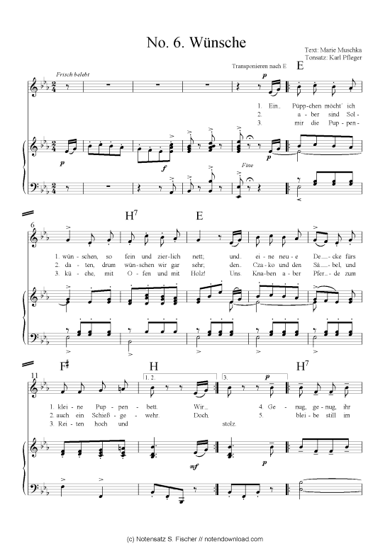 W nsche (inklusive Kapo-Version) (Klavier + Gesang)) (Klavier Gesang  Gitarre) von arr. Karl Pfleger