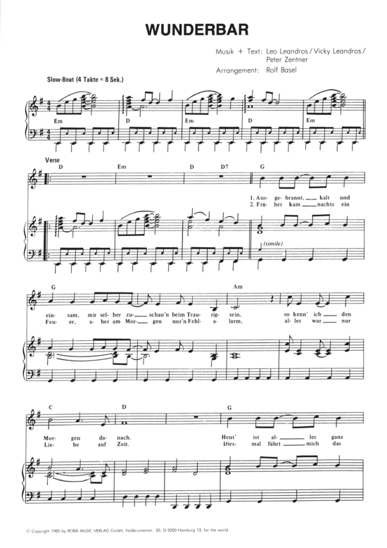 Wunderbar (Klavier + Gesang) (Klavier Gesang  Gitarre) von Vicky Leandros