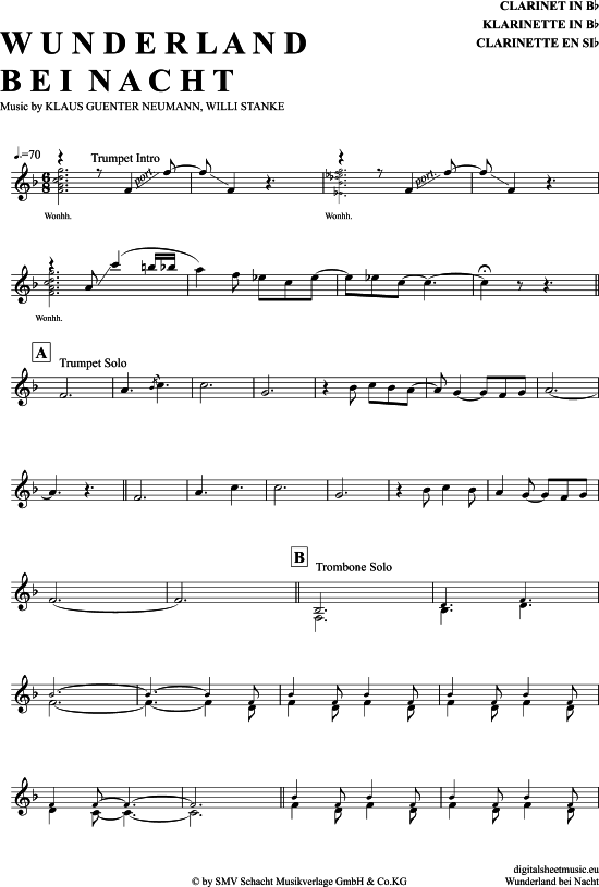 Wunderland Bei Nacht (Klarinette in B) (Klarinette) von Bert Kaempfert