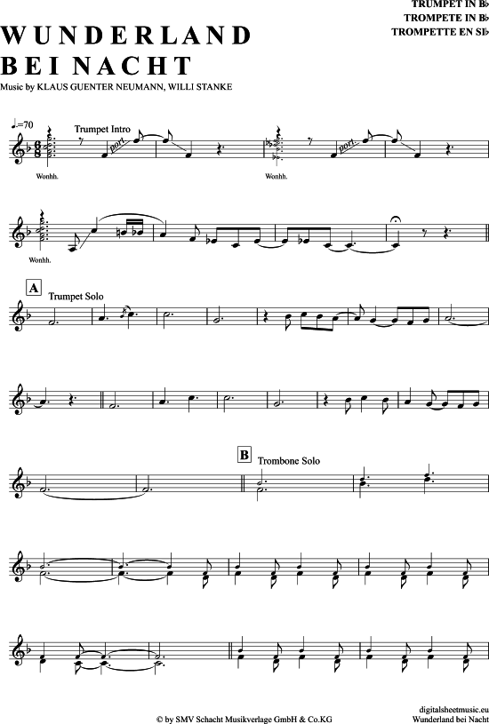 Wunderland Bei Nacht (Trompete in B) (Trompete) von Bert Kaempfert