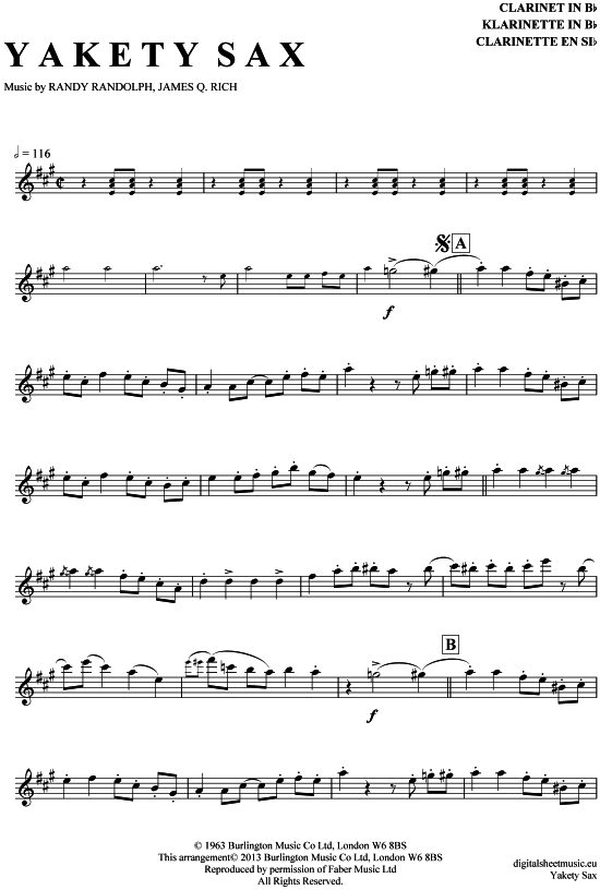 Yakety Sax (Klarinette in B) (Klarinette) von Boots Randolph