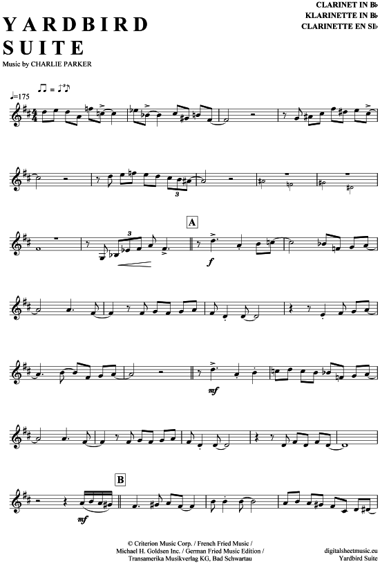 Yardbird Suite - mit Solos (Klarinette in B) (Klarinette) von Charlie Parker
