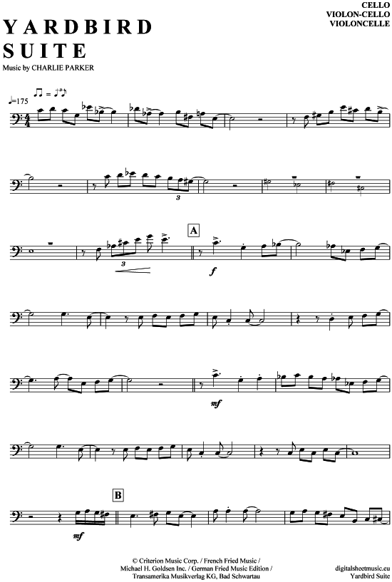 Yardbird Suite - mit Solos (Violon-Cello) (Violoncello) von Charlie Parker