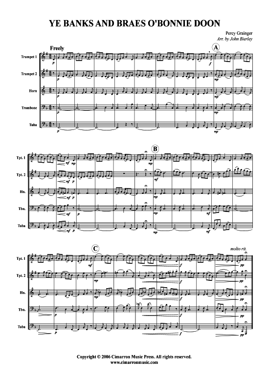 Ye Banks and Braes O Bonnie Doon (Blechbl auml serquintett) (Quintett (Blech Brass)) von Percy Grainger