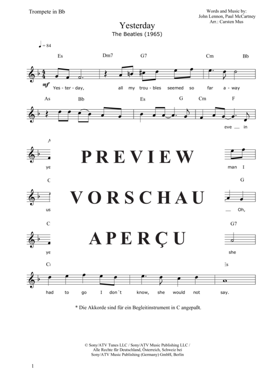 Yesterday (1965) (Trompete in B Solo) (Trompete) von The Beatles