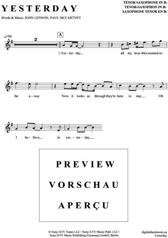 Yesterday (Tenor-Sax) (Tenor Saxophon) von The Beatles